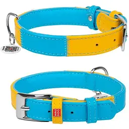 Нашийник для собак Waudog Glamour шкіряний з QR паспортом, Colors of freedom, M, Ш 20 мм, Дов 30-39 см