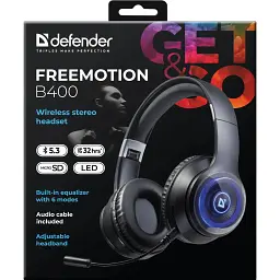 Гарнітура Defender FreeMotion B400 Bluetooth+35 мм гнучкий мікрофон LED Black - мініатюра 6