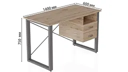 Письмовий стіл із ящиками Ferrum-decor Оскар 750x1400x600 метал Сірий ДСП Дуб Сан-Марино 16 мм (FRD-103249) - мініатюра 2