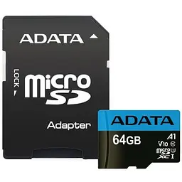 Карта пам'яті ADATA 64GB microSD class 10 UHS-I A1 Premier (AUSDX64GUICL10A1-RA1) - мініатюра 1