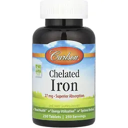 Залізо Carlson Laboratories Chelated Iron 250 tabs (1086-2023-10-4570)