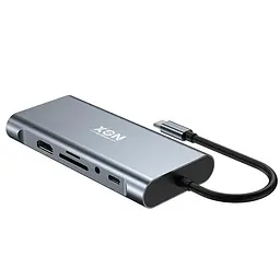 USB-хаб XON SmartHub 11 в 1 (Ethernet, VGA, HDMI, 3.5 Audio, SD/TF, Type-C, 2xUSB3.0, 2xUSB2.0) Сірий (UHCHP113322G 4432) - мініатюра 3