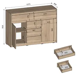 Комод Moreli T-227, 1271x910x400 мм Дуб аппалачі/Венге магія (mo-t227-apalach-venge) - мініатюра 2
