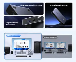 KVM-перемикач UGREEN CM695 DisplayPort 1.4 2 ПК і 1 монітор до 8K 60 Гц або 4K 240 Гц 3 USB-A та 1 USB-C USB 3.0 до 5 Гбіт/с для 8K 60 Гц (25962A) - мініатюра 10
