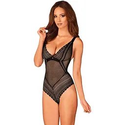 Мереживне боді з декольте Obsessive Estiqua teddy чорне широкі лямки M/L