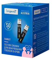 Тестові смужки для вимірювання глюкози в крові Longevita Family (50шт.) (6806077) - мініатюра 2