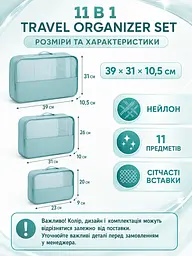 Набір дорожніх органайзерів для валізи 11 в 1 для одягу, взуття та косметики бірюзовий (49676170) - мініатюра 3