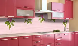 Вініловий кухонний фартух Рожеві квіти наклейка для кухні ПВХ листя на тлі 60х200 см Happy Pocket Z181688 - мініатюра 2