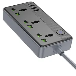 Подовжувач Borofone BAC2 Leya (3USB-A/1C/3xSocket) (1.5m) Black - мініатюра 3