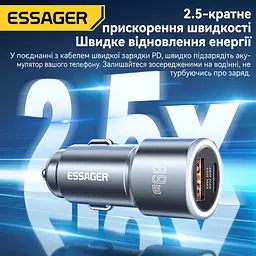 Essager Car Charger 89W 2 порта USB-C та USB-A Super Fast Charge PD QC 3.0 (сірий) - мініатюра 8