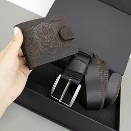 Подарунковий чоловічий набір Handycover 2502 (гаманець та ремінь) коричневий в коробці - мініатюра 3
