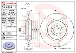 Диск гальмівний задній вентильований Volvo S60 I, V70 II 99-10р Brembo (09.8615.11) - мініатюра 2