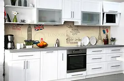 Вініловий кухонний фартух Символи Європи наклейка для кухні культура Абстракція Бежевий Happy Pocket Z181863