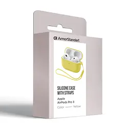 Силіконовий чохол для навушників Apple AirPods Pro 3, Silicone Case with straps, жовтий, захисний чохол з ремінцем, ультратонкий і легкий, повний захист, з підвіскою, м"який силікон, ArmorStandart (ARM88303) - мініатюра 2