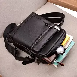 Шкіряна чоловіча сумка-барсетка через плече з ручкою чорна Tiding Bag 78465 220 мм - мініатюра 6
