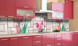 Вініловий кухонний фартух Happy Pocket Тюльпани Плитка наклейка для кухні ПВХ квіти Текстури Бежевий Z181465 - мініатюра 2