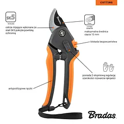 Секатор Bradas з регульованою ручкою, прохідне лезо, сталь SK5, V-SERIES, KT-V1048 - мініатюра 2