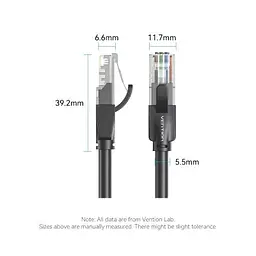 Патч-корд 3м, UTP cat 6 RJ-45 black Vention (IBEBI) - мініатюра 10