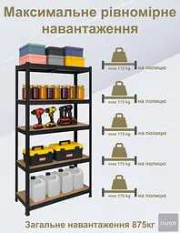 Стелаж 4P StrongShelf 180X90X40см чорний навантаження 175кг/полицю - мініатюра 4
