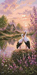 Картина по номерам Животные. Аисты к счастью © 40*80 см Оригами LW 5215