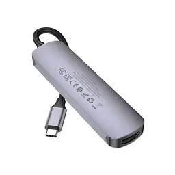 Type-C(PD) HUB Hoco HB28 Type-C Multi-function Converter (HDTV+USB3.0+USB2.0+SD+TF+PD) Metal Grey