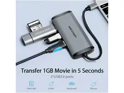 USB-хаб Vention Type-C to HDMI/USB3.0х3/PD 0.15m Gray (CNBHB) - мініатюра 3