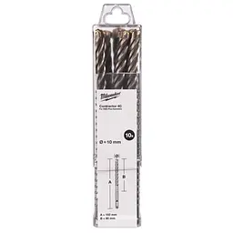 Бур SDS-PLUS 4C Contractor Milwaukee, діаметр 10х160х90 мм, (10 шт.)