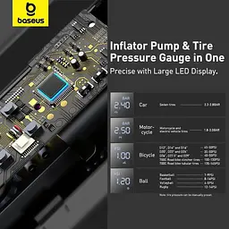 Автомобільний компресор Baseus Super Mini Inflator Pump портативний для шин 12V - мініатюра 6