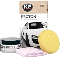 Поліроль кузова з твердим воском Карнауба K2 Proton аплікатор та серветка мікрофібра 200 г (G040)