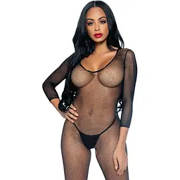 Бодістокінг Leg Avenue V Front Bodystocking One Size Black, дрібна сітка, доступ