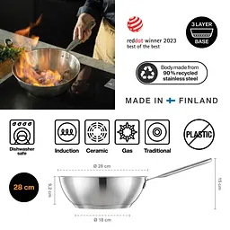 Wok-пательня Fiskars All Steel Pure 28 см (1065629) - мініатюра 3