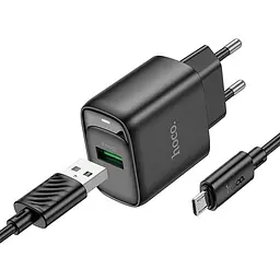Мережевний зарядний пристрій Hoco C140A Smart QC3.0 18W 1USB-A + кабель USB to MicroUSB Black - мініатюра 2