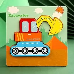 Дерев’яний пазл для дітей Екскаватор 15×15 см розвиваюча іграшка будівельна техніка дитячий пазл сортер для малюків - мініатюра 2