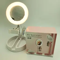 Кільцева LED лампа з тримачем телефону та дзеркалом настільна для блогерів та візажистів 16см RING LIGHT G3 білий КОПІЯ - мініатюра 17
