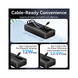 Батарея універсальна Vention 20000 mAh 22.5W with Built-in USB-C and Lightning Cables (FHPB0) - мініатюра 4