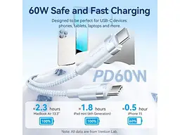 Кабель USB Type-C Vention 60W Type-C / Type-C 1m White (TRDWF) - мініатюра 2