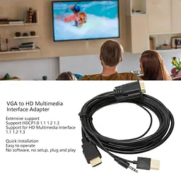 Кабель-перехідник VGA на HDMI 1080P, 1,8 м - мініатюра 5