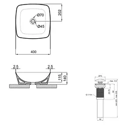 Раковина накладна Qtap Kolibri 400x400x140 White з донним клапаном QT10116303W48466 - мініатюра 7
