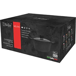Каструля Bollire Milano, з кришкою, чорна, 26 см, 5,2 л (BR-1104) - мініатюра 3