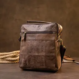 Сумка чоловіча месенджер на два відділення 20441 Vintage коричнева - мініатюра 7
