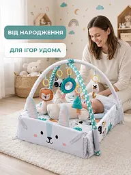 Дитячий розвивальний килимок 3 в 1 110×102×50 см з м’якими бортиками, дугами, іграшками та 20 кульками, сіро-м’ятний (49676383) - мініатюра 8