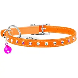 Нашийник для котів Waudog Glamour шкіряний з еластичною вставкою та стразами 22-30х0.9 см помаранчевий
