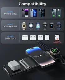 Бездротова зарядна станція REOKILY MagSafe 3-в-1 для iPhone, Apple Watch та AirPods - мініатюра 5