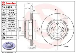 Диск гальмівний задній вентильований Bmw X5, X6 06-19р Brembo (09.9925.11) - мініатюра 2