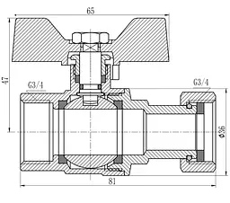 Кран кульовий Thermo Alliance Forte 3/4" ВВ прямий, PN40, з накидною гайкою, метелик SF260W20 - мініатюра 4