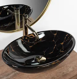 Умивальник Rea Pamela Black Marble Shiny накладний REA-U5067, Чорний - мініатюра 2