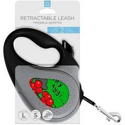 Повідець-рулетка для собак Waudog R-leash, малюнок "Калина", L, до 50 кг, 5 м, світловідбиваюча стрічка чорний - мініатюра 5