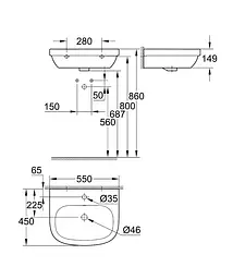 Раковина Grohe Euro Ceramic 55 см 39336000, Білий - мініатюра 2