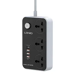 Мережевий продовжувач-фільтр LDNIO SC3412 POWER (3 х розетки 3 х USB) чорний - мініатюра 2