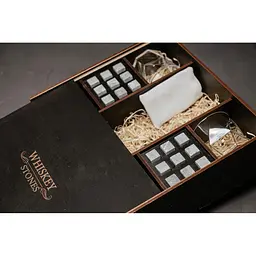 Подарунковий набір Whiskey Stones камені для віскі у дерев'яному пеналі №8 + 4 склянки Bormioli Rocco Cassiopea + щипці + мішечок - мініатюра 3